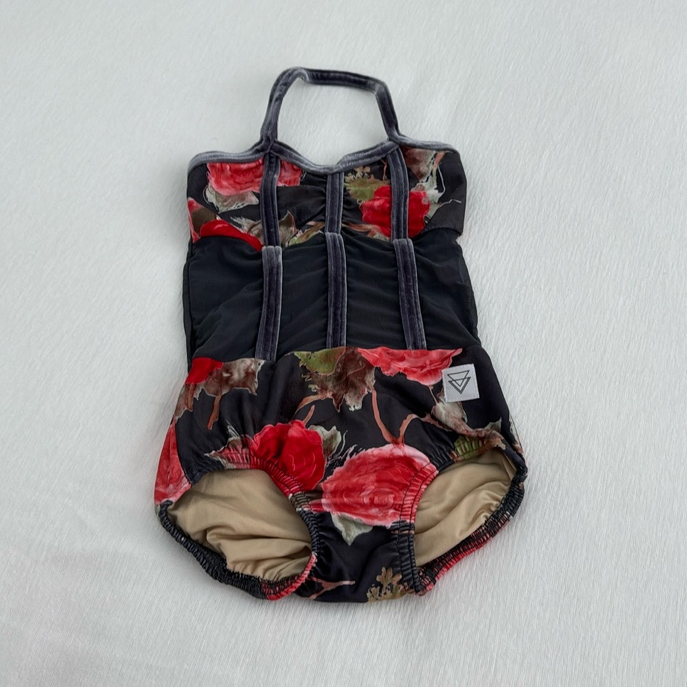DivaWear Velvet Grey Floral Dance Leotard, Child Small